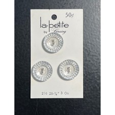 Vintage La Petite Plastic Clear Buttons 3/4" Decorative 1 Card of 3 NOS