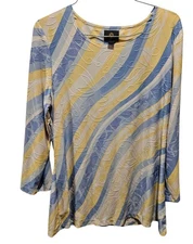 JM Collections Womens White,Blue&yellow Womens Blouse Longsleeve Size M