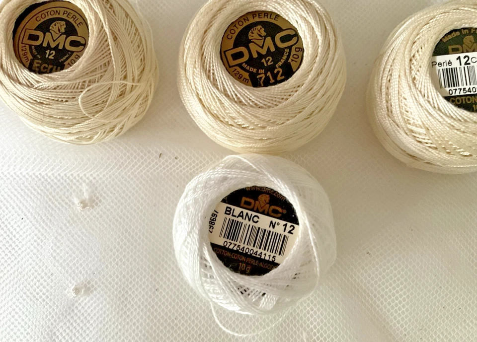 DMC Cotton Perle Thread Lot of 4 Made in France 10g Assrt Whites Slightly Used - Image 4 of 4