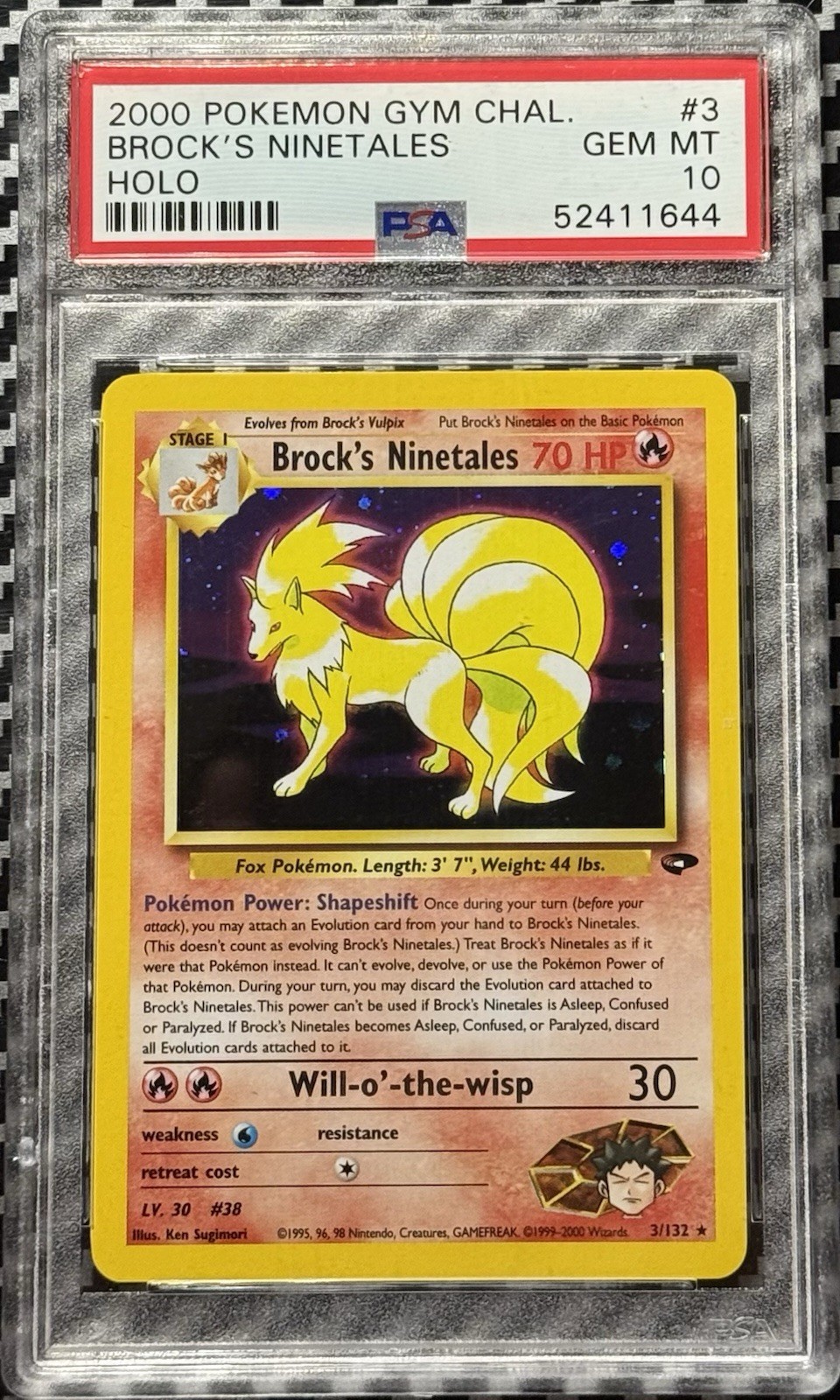 2000 Pokemon Unlimited Gym Challenge # 3 Brock’s Ninetales Holo PSA 10 Card