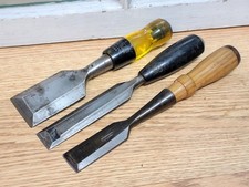 3 Vintage Stanley Woodworking Chisels 1/2" 700 Series & Black No. 40, 1" No. 50