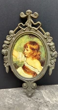 Vintage Italian Girl Ornate Oval Small Frame Made In Italy 6.25x4"