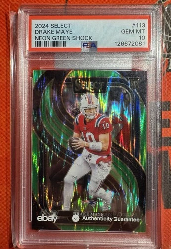 2024 Select Premier Level Drake Maye Neon Green Shock Prizm /499 (RC) PSA 10 🔥
