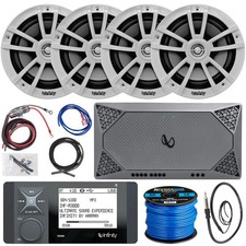 Infinity R3000 Radio, 4x 6.5" 225W White Boat Speakers, 4CH Amp, Install Kit