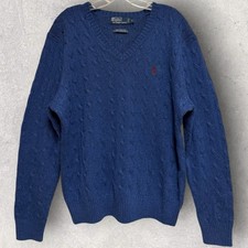 VTG Polo Ralph Lauren Tussah Silk Cable Knit V-Neck Sweater Men  s Large 23  x27  