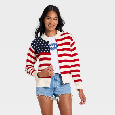 #ad Women Americana Full Zip Cardigan Universal Thread Cream L $19.99