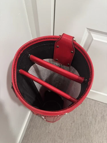 Spalding Golf Bag Red & White Thin Pencil Cart Bag 8" Single Strap Classic 80s - Picture 8 of 9