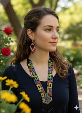 Geometric Seed Bead Necklace Earrings Set Tribal Boho Beaded Statement Jewelry