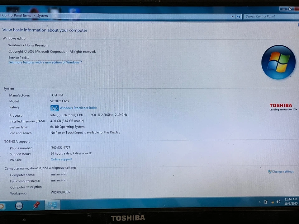Disco duro Toshiba Satellite C655 Celeron 2,2 GHz 4 GB 250 GB - Teclado con batería NO funciona Foto 2 de 4