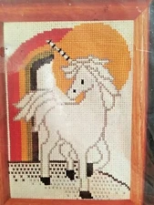 1985 Counted Cross Stitch Kit UNICORN & RAINBOW Nicole Creations Beginners 5 x 7