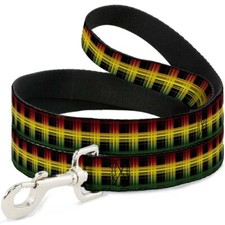 Dog Leash Plaid Black Rasta 4 Feet Long 0.5 Inch Wide