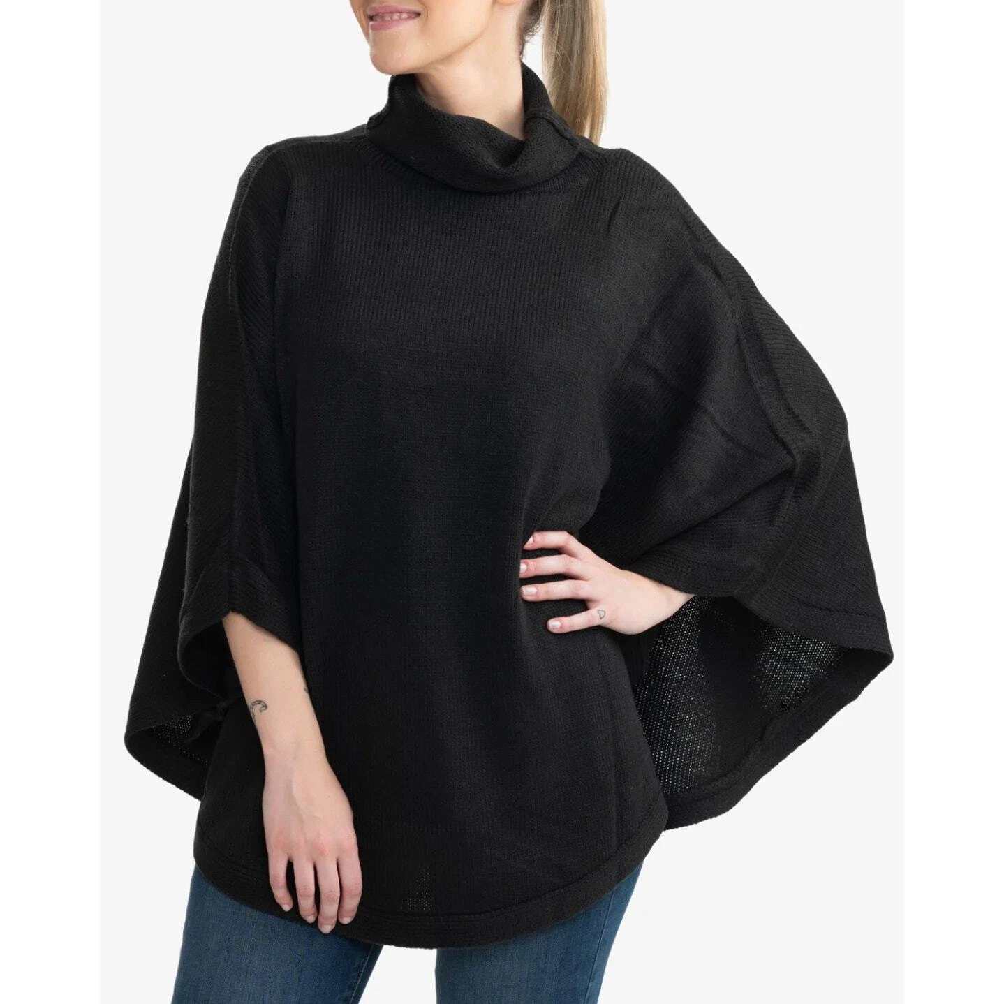 lole inverness knit turtleneck poncho sweater