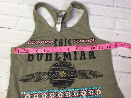 Beautees Girls Size Small Chic Green Bohemian Beauty Racerback Tank Top Lace Hem - Picture 6 of 7