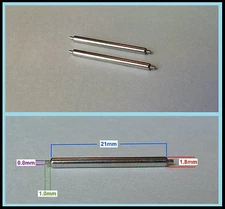 2 pcs, Shoulderless 21mm Spring Bars 1.8mm thick.  Ends: 1mm long x 0.8mm thick.