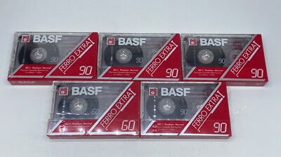 Mixed Lot of 5 (4x 90 min, 1x 60 min) BASF Ferro Extra I Cassette Tapes NEW