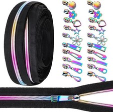 5 Rainbow Zipper Tape by The Yard 10 Yards Rainbow Teeth Nylon Zipper with 2...