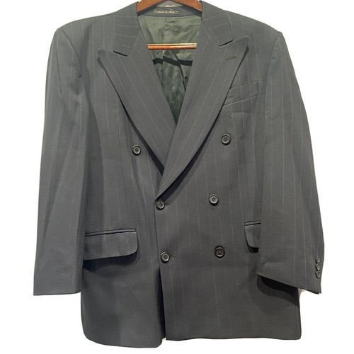 FENDI Sakko Herren 52 Zweireiher Blazer Wolle Baumwolle Streifen Anzugjacke