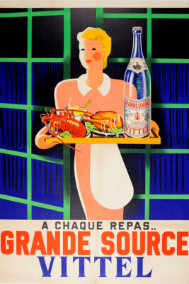 Vittel Pure Table Water Angel 1960 Original Vintage Wall Art - POSTER 20x30