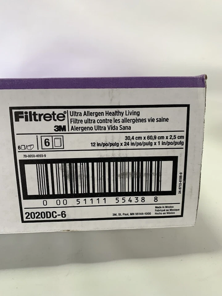 3M 12"X24"X1 Ultra Allergen Filtrete Furnace Filter 2020DC-6. 6pk  - Image 2 of 3