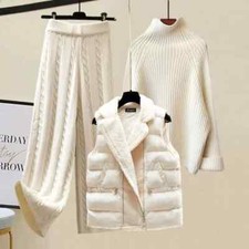 Winter Sets Womens Outfits Ladies Sweater Lamb Padded Vest Twist Pant Sets