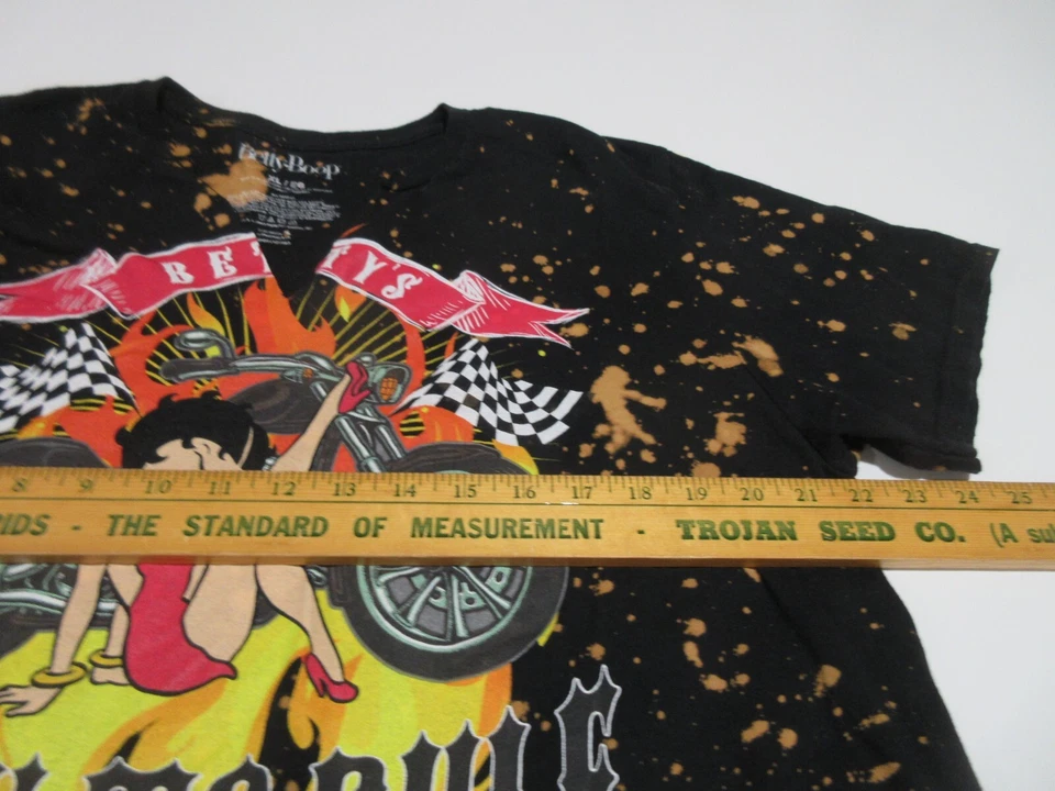 Talla XL Betty Boop Mujer Gráfico Camiseta Bicicleta BORN TO RULE Negro Tie Dye Crop Foto 2 de 4