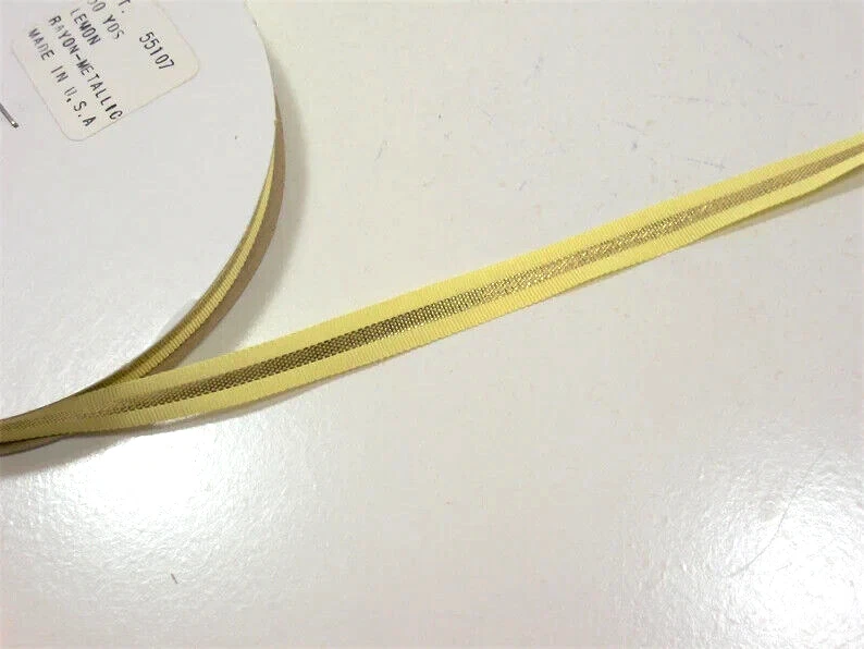 Lemon Yellow Metallic Gold Stripe Grosgrain Ribbon 3/8" wide x 10 yards B10 - Image 4 of 4