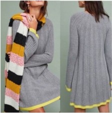 WOMENS ANTHROPOLOGIE GRAY KNIT DRESS WITH YELLOW TRIM SIZE X SMALL
