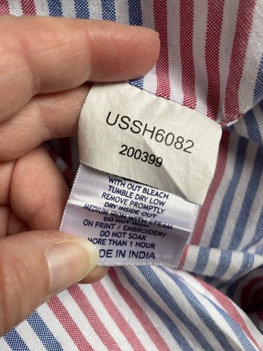 U.S. Polo Assn Mens Long Sleeve Button Up Shirt Size Medium Blue Red Striped - Picture 13 of 13