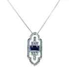 Art Deco Style Lab Created Diamond & Sapphire Wedding 14K White Gold Fn Pendant