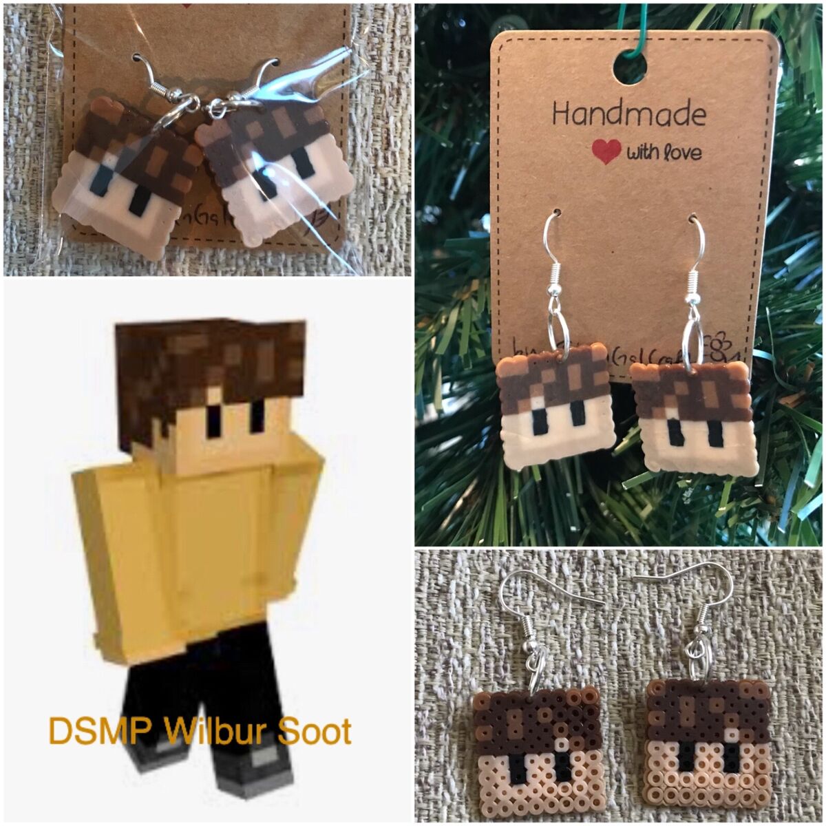 Quackity SMP Wilbur Soot MCYT Minecraft Skin Earrings Perler QSMP DSMP