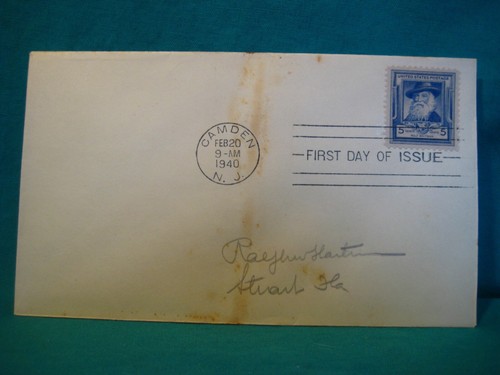 First Day Issue-5c Walt Whitman-#867-Addressed-No Cachet-Famous Americans-1940