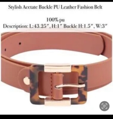 NWT TREND ALERT  STYLISH BELT ACRYLIC PU BUCKLE FAUX LEATHER FASHION BELT Lv belts china - TikTok Shop main image 3