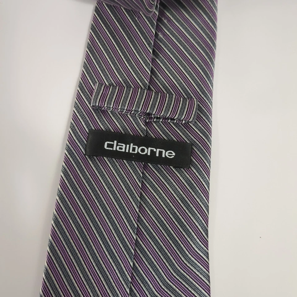 Corbata a rayas verde púrpura para hombre CLAIBORNE 100 % seda 59" de largo 3,75" de ancho Foto 2 de 4