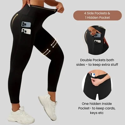 ZIAWORLD Leggings donna vita alta palestra tasca fitness sport corsa donna pantaloni yoga UK