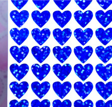 Blue Holographic Sparkle Heart Stickers - 1/4" to 3 inch