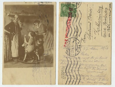 85051 - Kind, Schaukelpferd, Großeltern -Foto als Postkarte, Innsbruck 27.5.1917