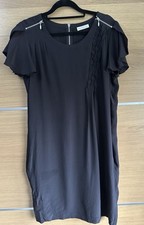 Whistles Size 8 Black 100% Silk Mini Dress LBD Ruffle Sleeves BF5
