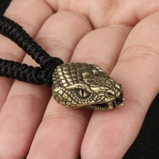 Collectible Chinese Brass Engraved Snake Head Pendant Amulet No rope