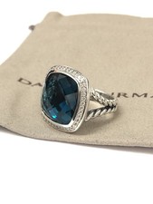 David Yurman 925 Sterling Silver Albion Ring 14mm Hampton Blue & Diamonds Size 7