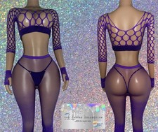 EXOTIC DANCER/ STRIPPER/ RAVE/ WEAR: PURPLE 5 PIECE SET WITH RHINESTONES