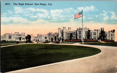 San Diego High School Postcard I.L. Eno California Old Cars c1907