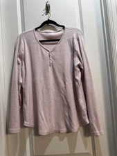 Duluth Trading Company Pink Ribbed Henley Tee  XL Buttons Long Sleeve Cotton