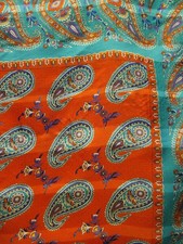 Vibrant Paisley Scarf 100 Polyester Italian 30x30 Floral Teal Red Vtg Grandma