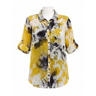 Size 2X Torrid Yellow Black Snakeskin Chiffon Collared Button-Front Tunic