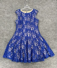 Danny & Nicole Two Tone Indigo Lace Top Cocktail Dress Womens 16 Doen Formal