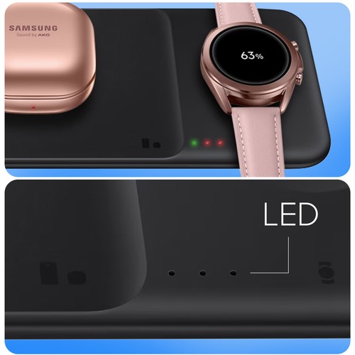 Chargeur Sans Fil Trio 9W Charge Rapide Voyants LED Original Samsung Noir - Photo 5 sur 6