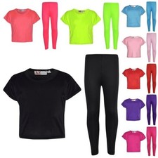 Girls Top Kids Plain Color Stylish Crop Top  Fashion Legging Set Age 7-13 Years