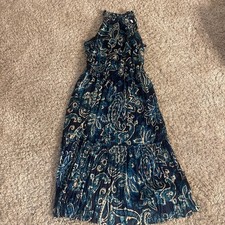 Nicole Miller New York Halter Maxi Dress Small Blue Green Paisley NWOT