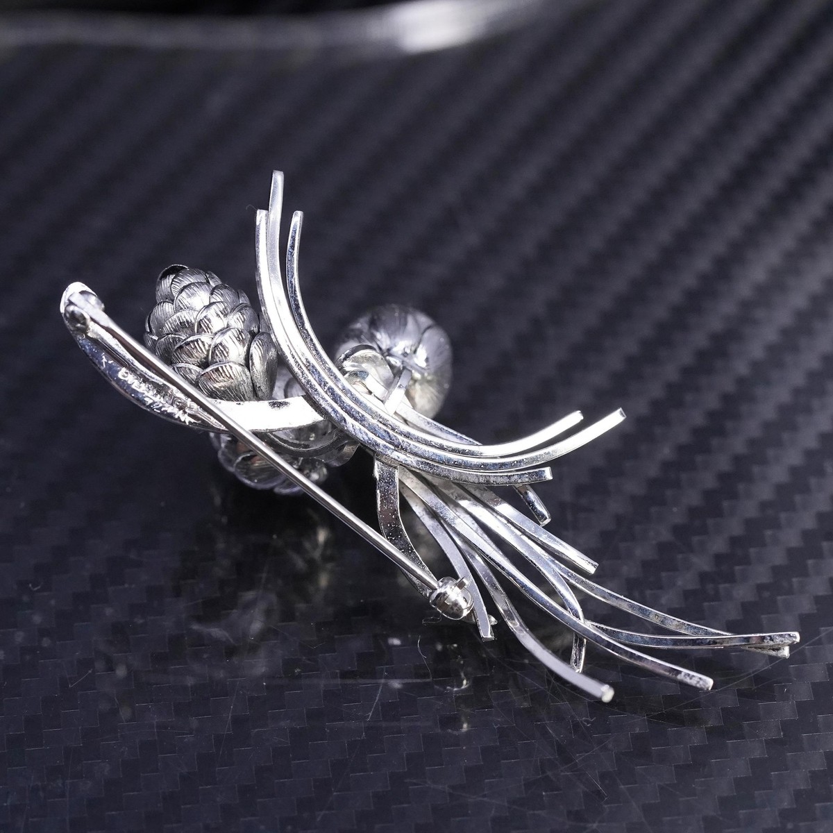 Vintage sterling silver 925 handmade pinecone pine needles branch brooch View 4