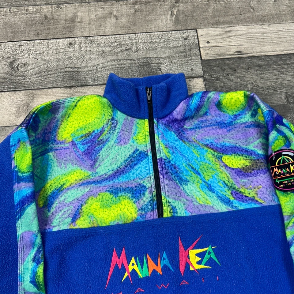 Vintage Fleece Jumper 14 Zip 90s Retro Colour Block Ski Sweater Blue Mens Small - Image 3 of 4